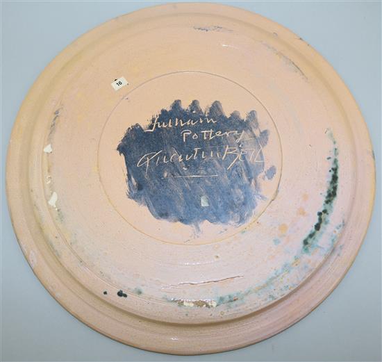 Quentin Bell for Fulham Pottery. A polychrome decorated terracotta dish, diameter 34.5cm